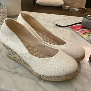 White Linen Espadrille Heels - size 38. Never worn